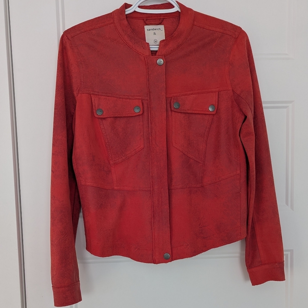 Sandwich_‎ Red Faux Suede Jacket – Size 36 (Medium) –  Zip Jacket - Picture 8 of 10